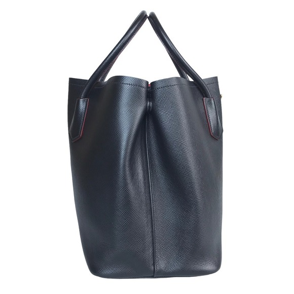 Prada Double Tote Bag Leather Shoulder Bag Black Red - Picture 6 of 16